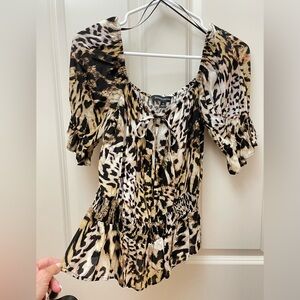 Banana Republic Animal Print Puff Sleeve Top